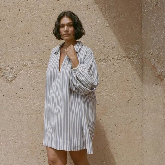 Doen Marine Dress Blue Villandry Striped Silk Dress NWT Size XS - Picture 2 of 11